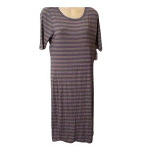 NWT LulaRoe Julia Grey‎ with Light Blue Striped Pattern Dress. Size Medium
